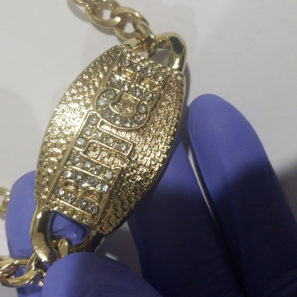 Gold-Tone Bold Statement Necklace Sparkling Lettering - Women's Fashion Jewelry - Picture 5 of 7